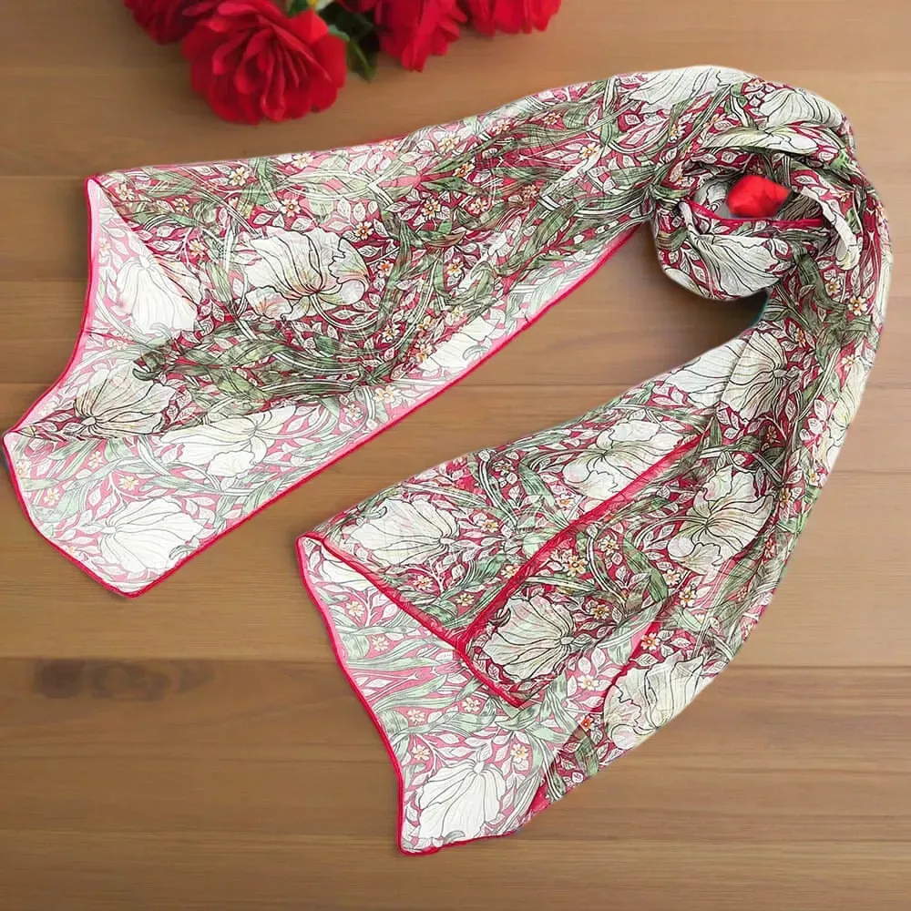 100%Pure Silk Scarf  - William Morris Pimpernel and Thyme Red