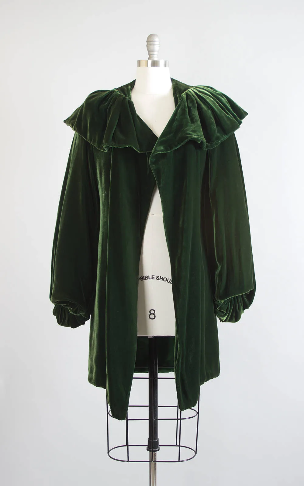 1930s Dark Green Silk Velvet Draped Sleeves Coat | small/medium