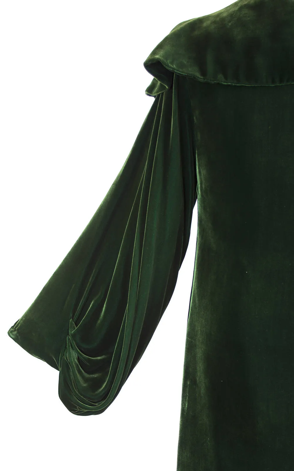 1930s Dark Green Silk Velvet Draped Sleeves Coat | small/medium