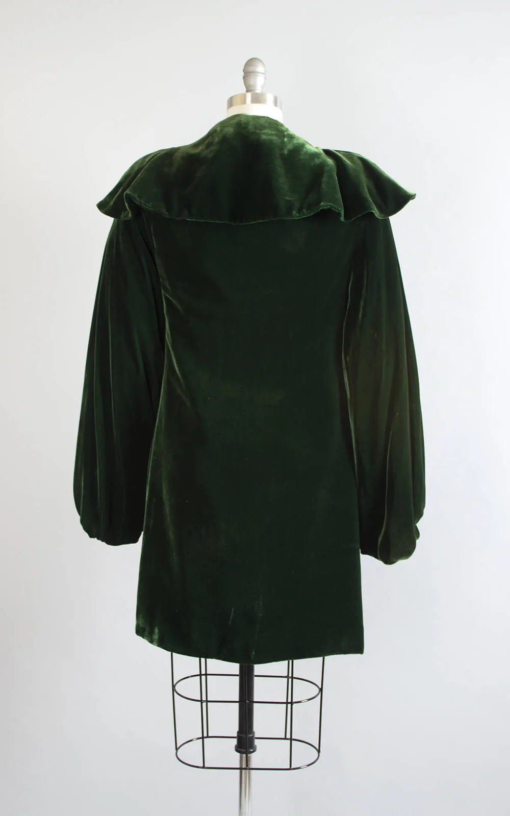 1930s Dark Green Silk Velvet Draped Sleeves Coat | small/medium