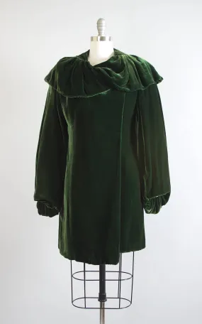 1930s Dark Green Silk Velvet Draped Sleeves Coat | small/medium