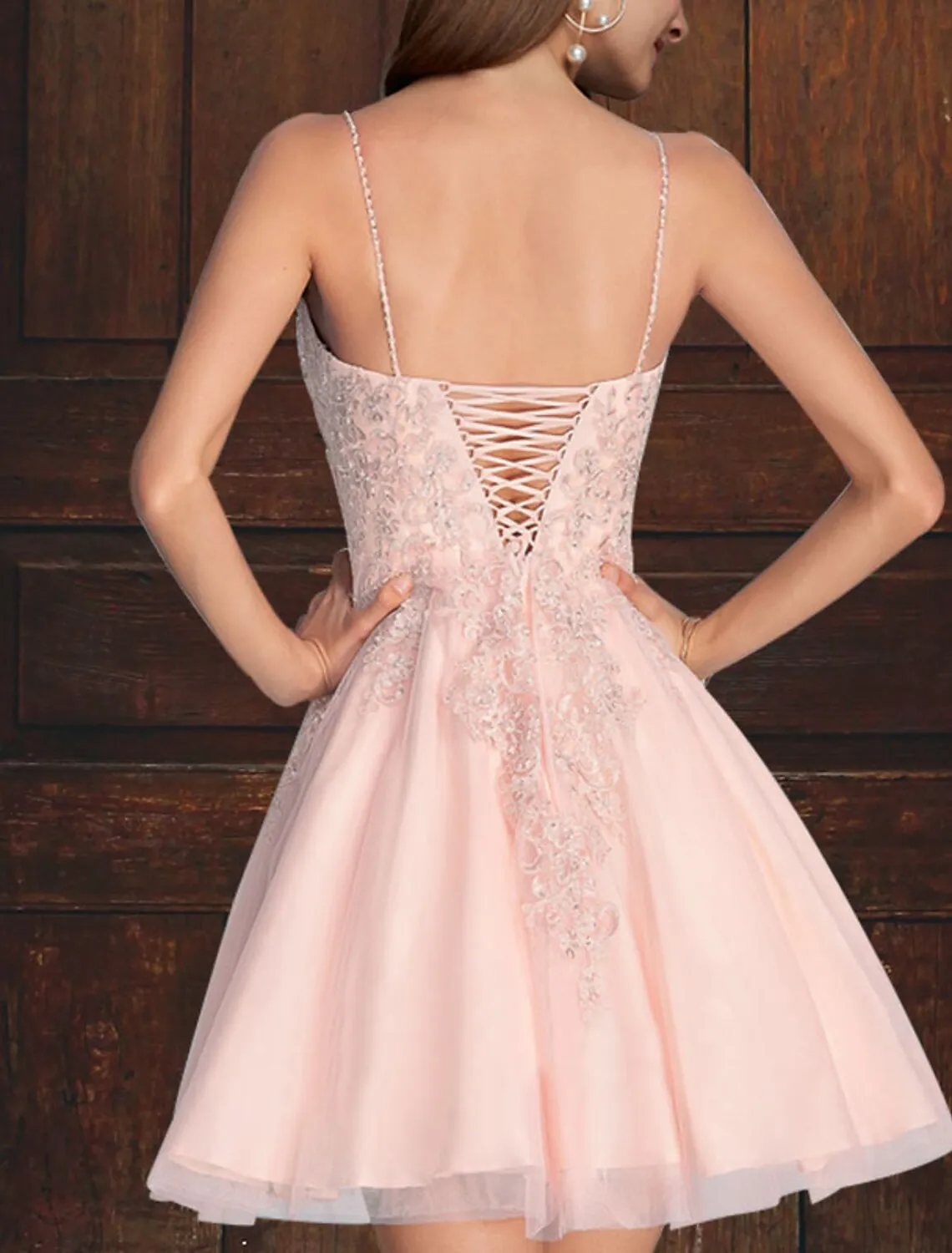 A-Line Cocktail Dresses Empire Dress Homecoming Graduation Short / Mini Sleeveless V Neck Pink Dress Tulle with Tiered