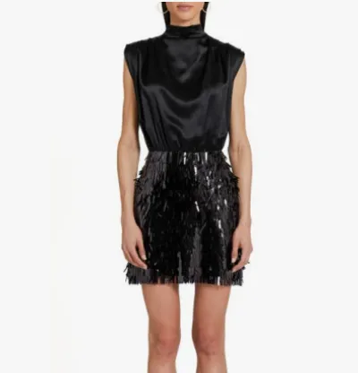 Amanda Uprichard Simran Sequin Satin Cocktail Minidress in Black