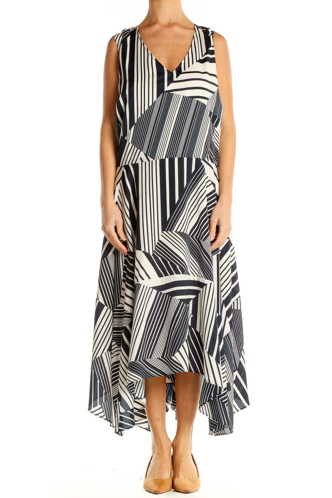 Black Beige Striped Column Dress