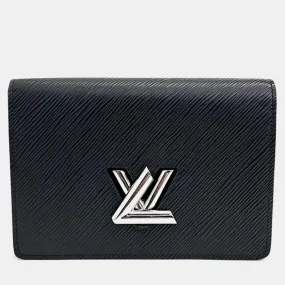 Black Epi Leather Twist Wallet on Chain