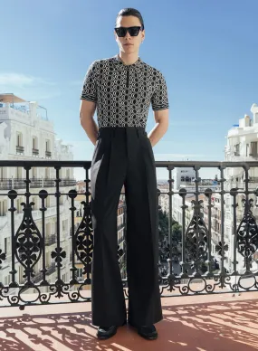 Black High Waisted Side Buckle Flare Trousers