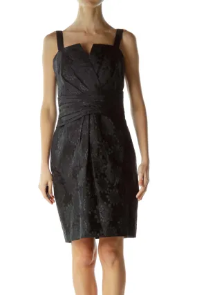 Black Jacquard Embossed Cocktail Dress