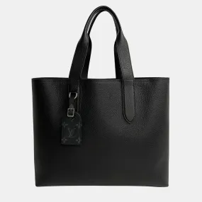 Black Leather Cabas Voyage Tote Bag