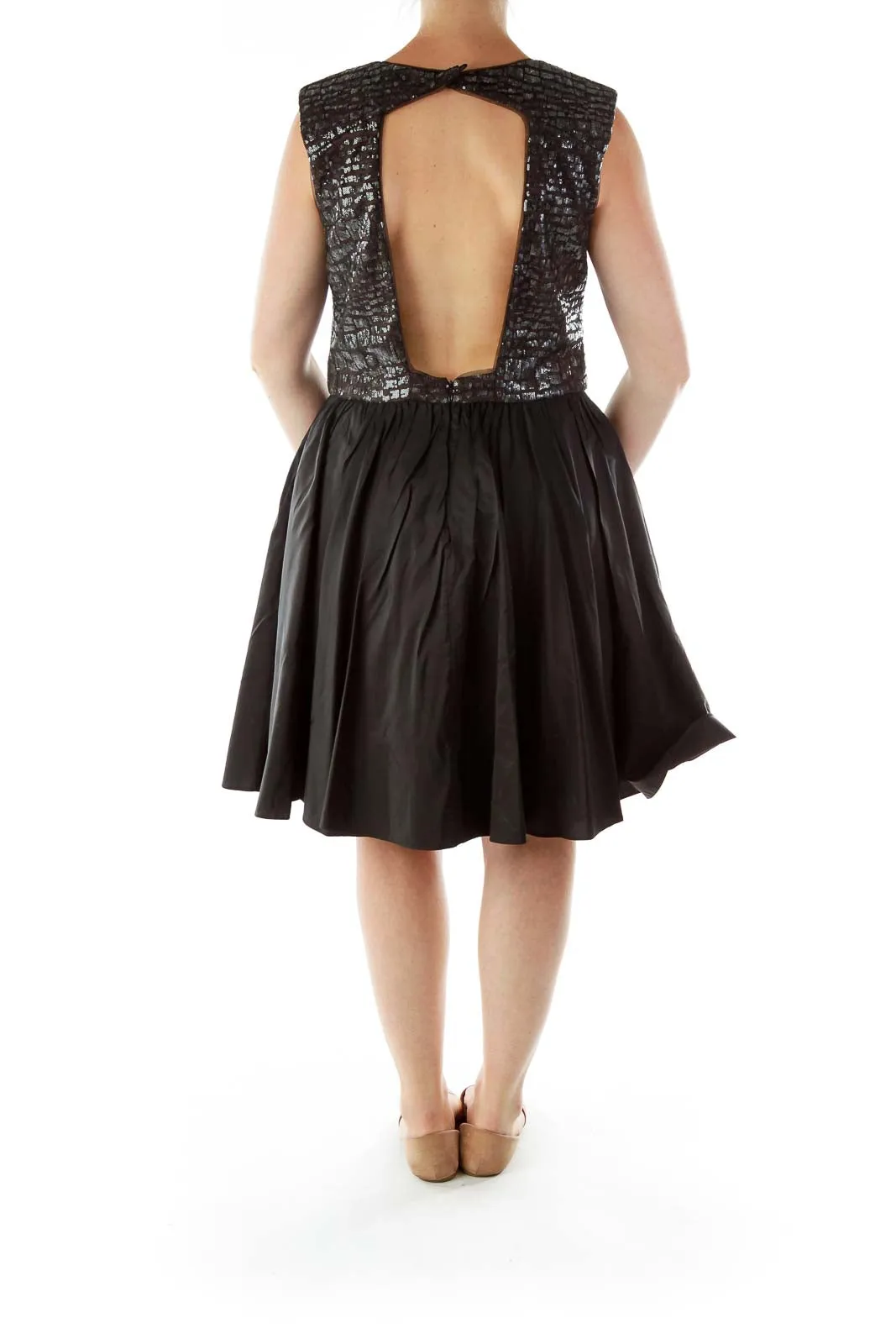 Black Sequined Open Back Evening Dress