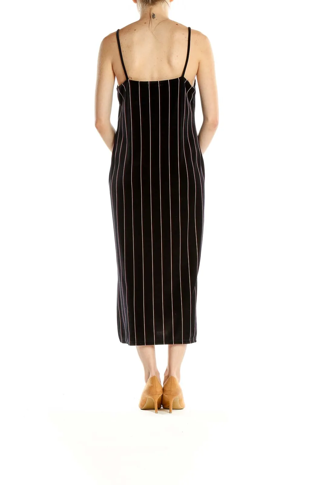 Black Striped Velour Classic Sheath Dress