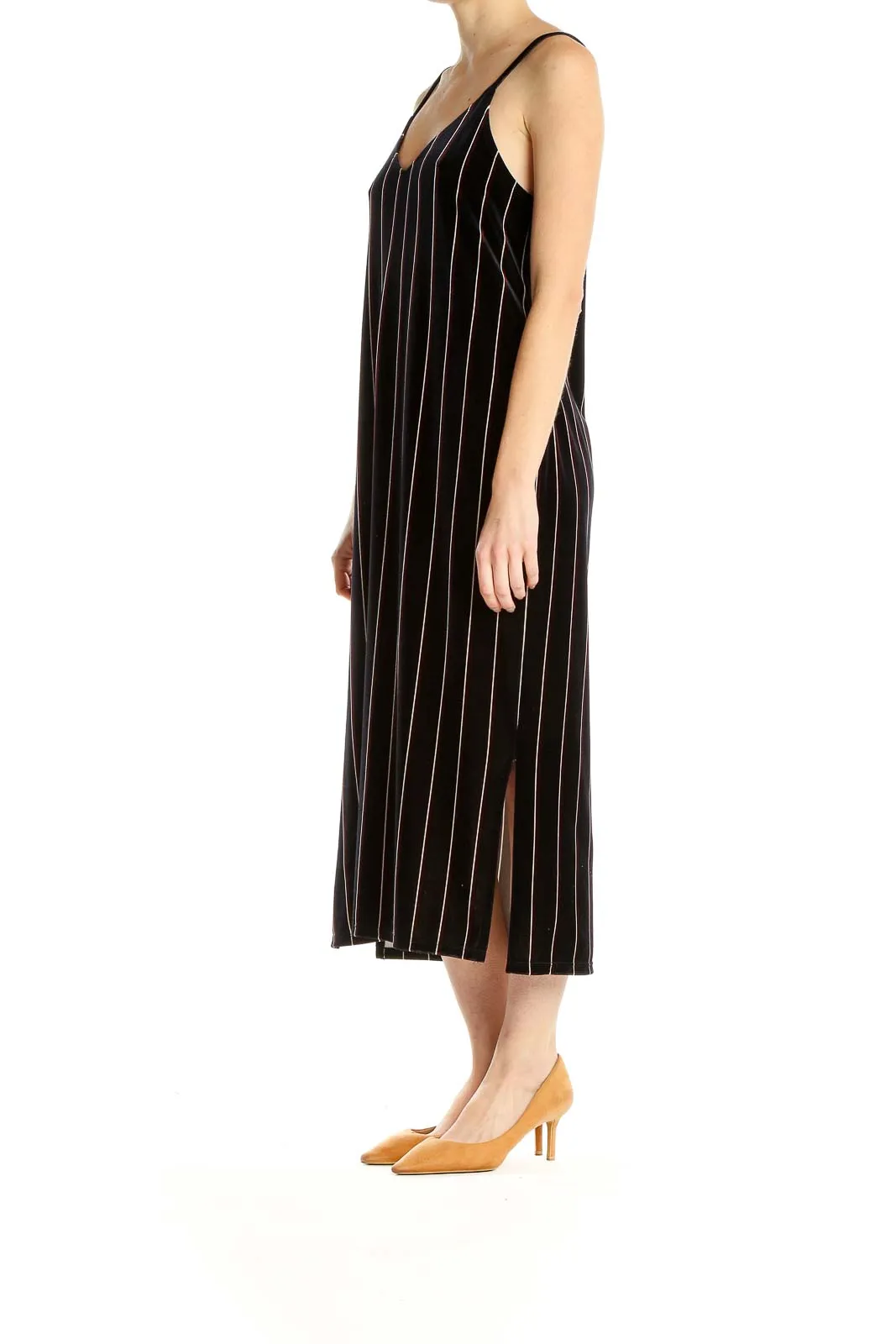 Black Striped Velour Classic Sheath Dress