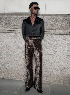 Brown Leopard Print Sequin Flares