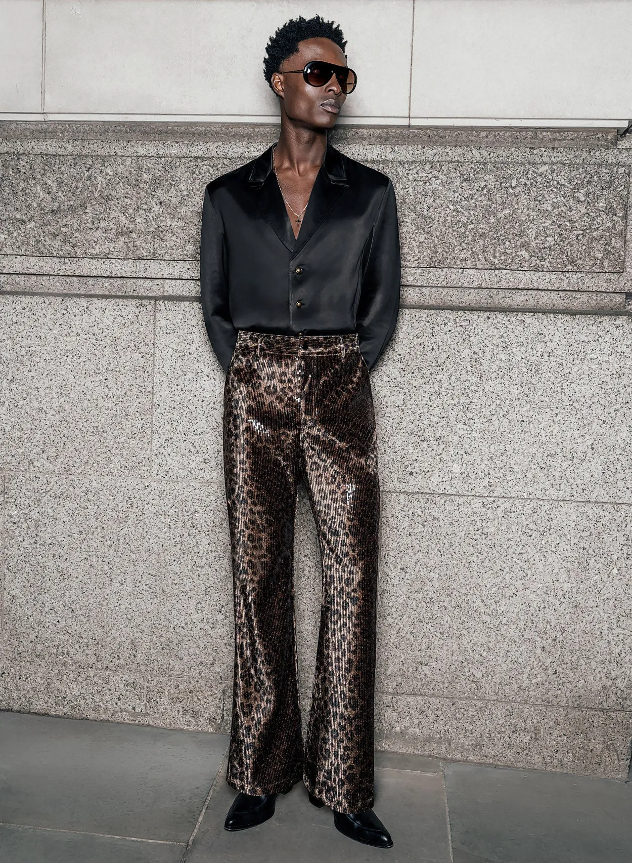 Brown Leopard Print Sequin Flares