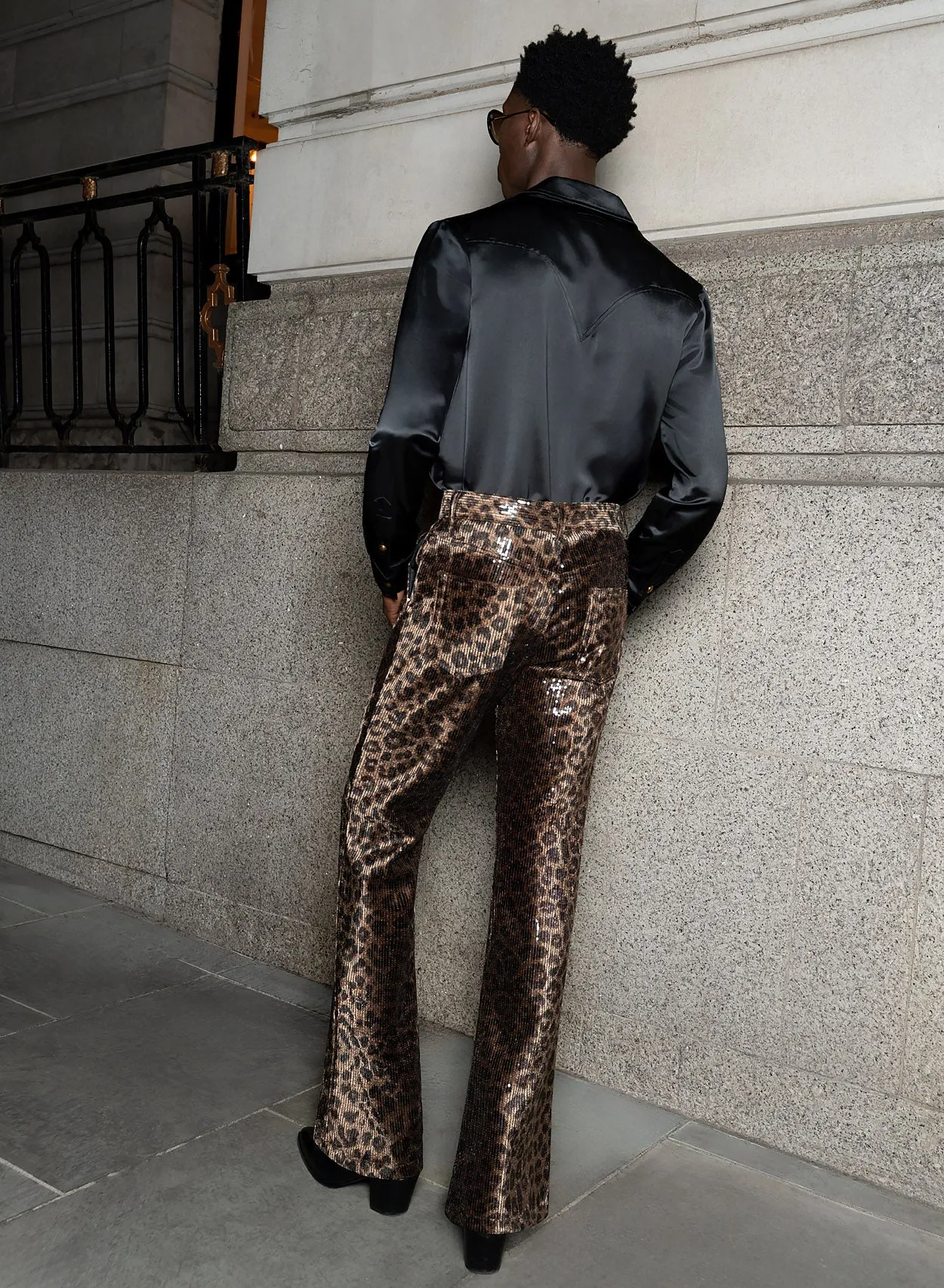 Brown Leopard Print Sequin Flares