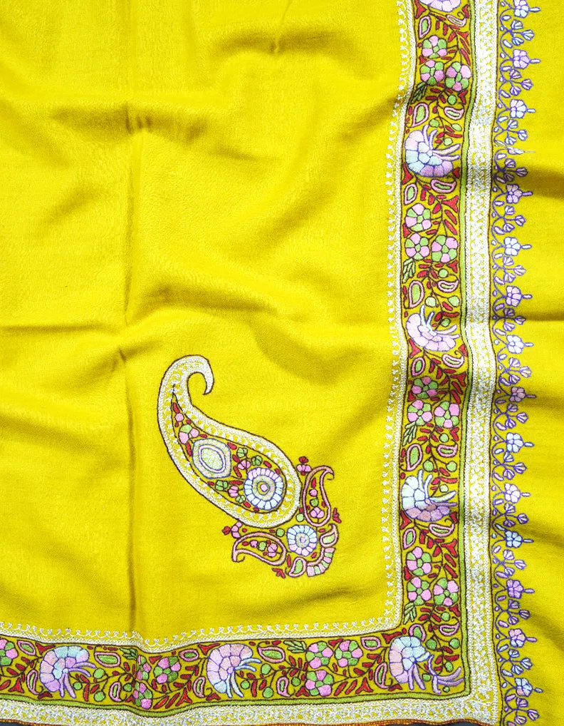 bumblebee yellow tilla embroidery Pashmina shawl 8719