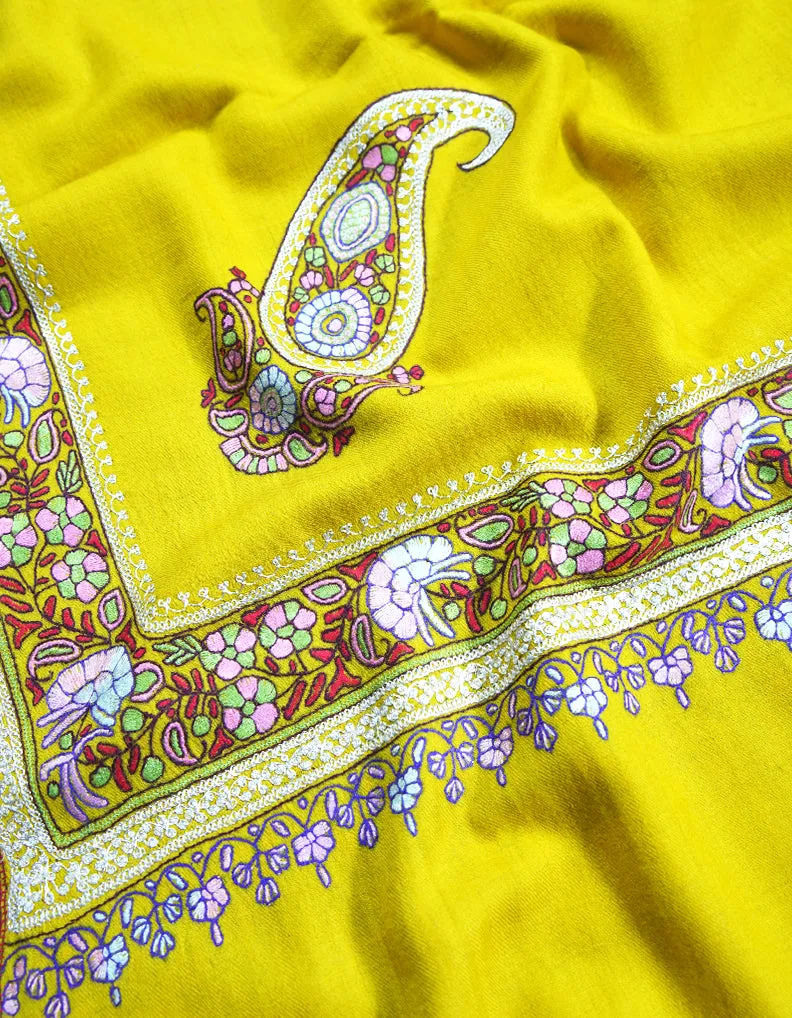 bumblebee yellow tilla embroidery Pashmina shawl 8719