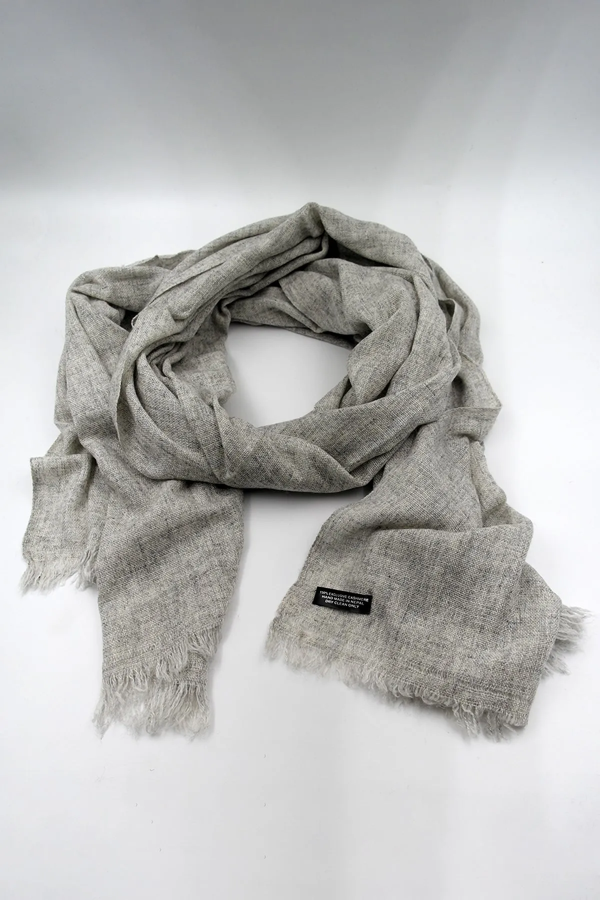 Cashmere Pashmina Shawl Handwoven Nepal wrap Knit Woven scarf Light grey