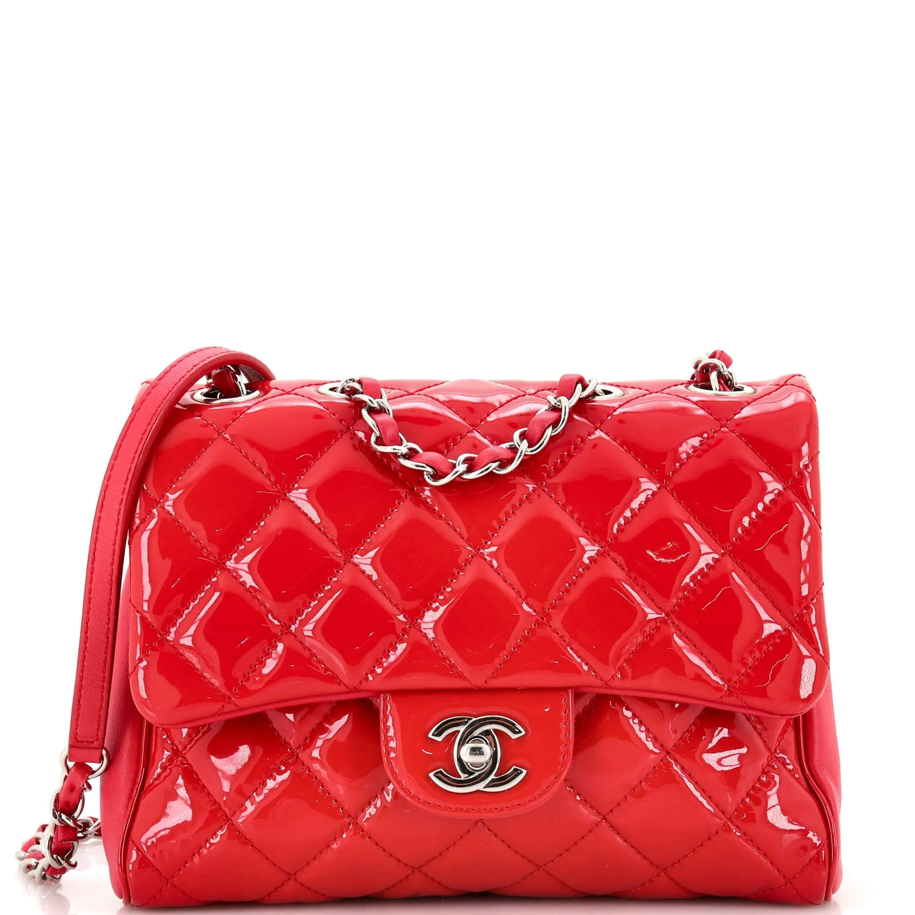 CHANEL Double Compartment Flap Bag Quilted Patent Medium