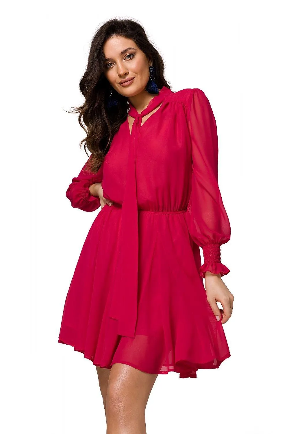 Chic Floral Chiffon Mini Dress with Frill Sleeves and Tie Waist