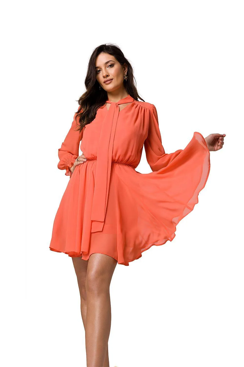 Chic Floral Chiffon Mini Dress with Frill Sleeves and Tie Waist