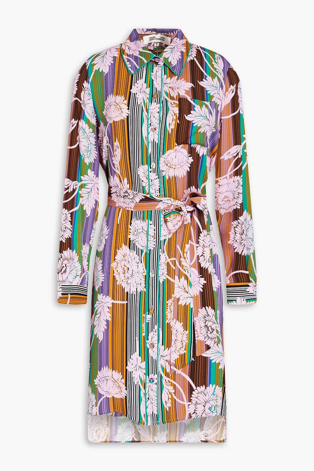 Crepe de Chine mini shirt dress with Prita DIANE VON FURSTENBERG print, lilac