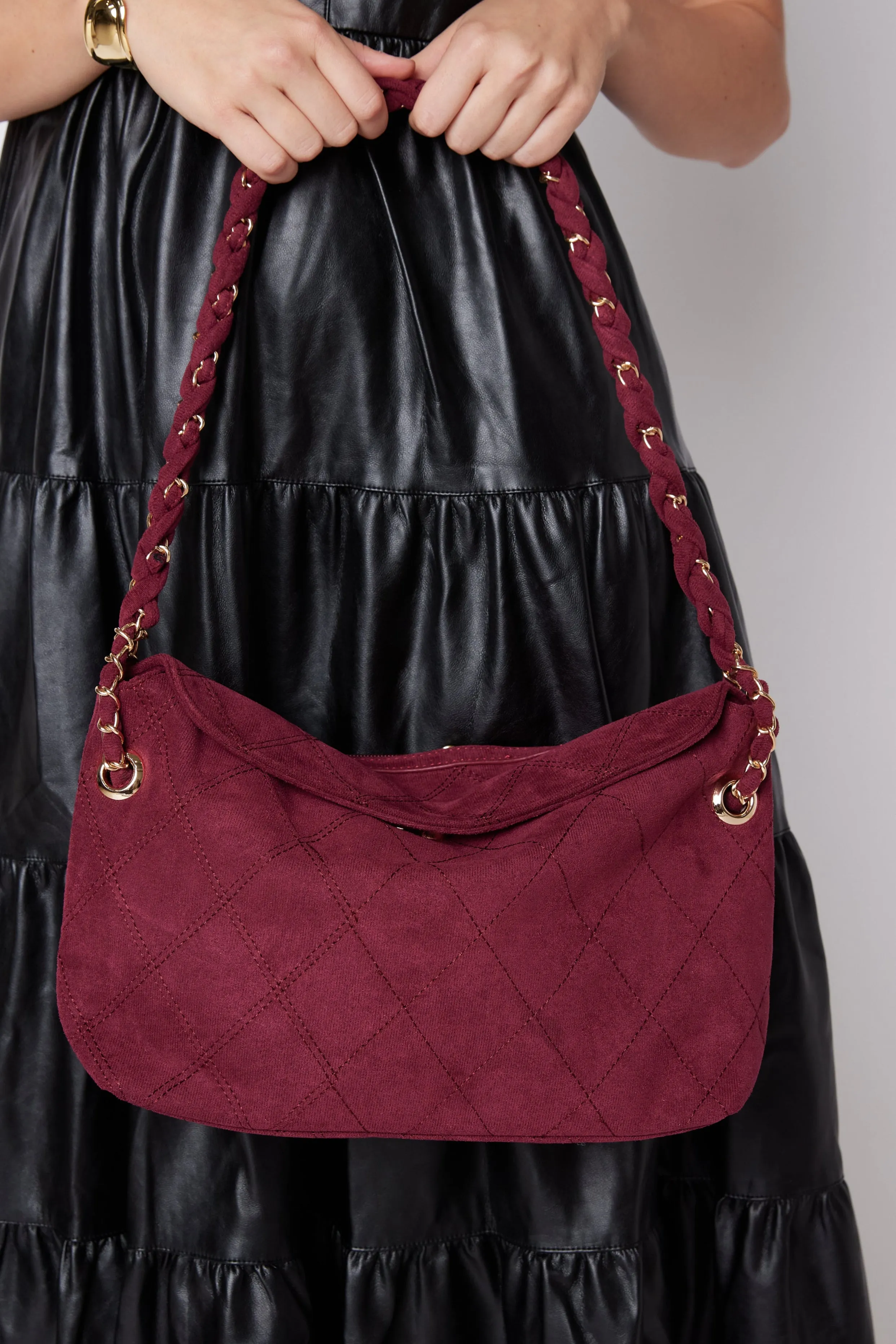 Dominique Faux Suede Quilted Shoulder Bag