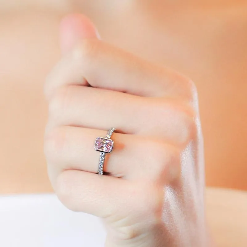 Emerald Bezel Ring in Fancy Pink