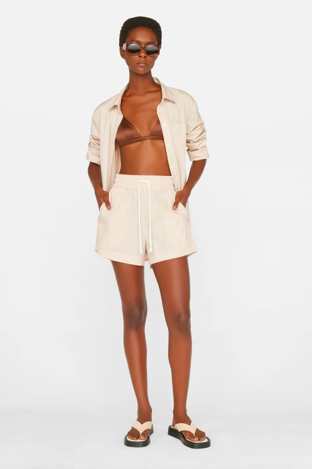 Frame Denim Drawstring Lounge Shorts - Sand Multi