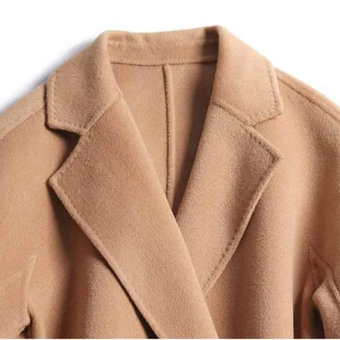 Free Shipping Camel Cashmere Wool Trench Overcoat Womens