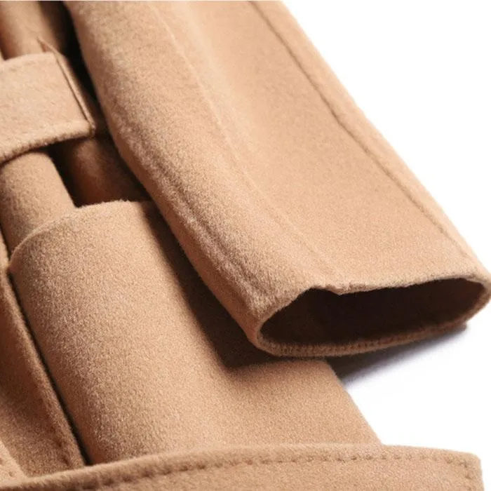 Free Shipping Camel Cashmere Wool Trench Overcoat Womens