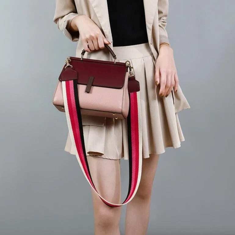 Genuine Leather Contrast Color Shoulder Bag