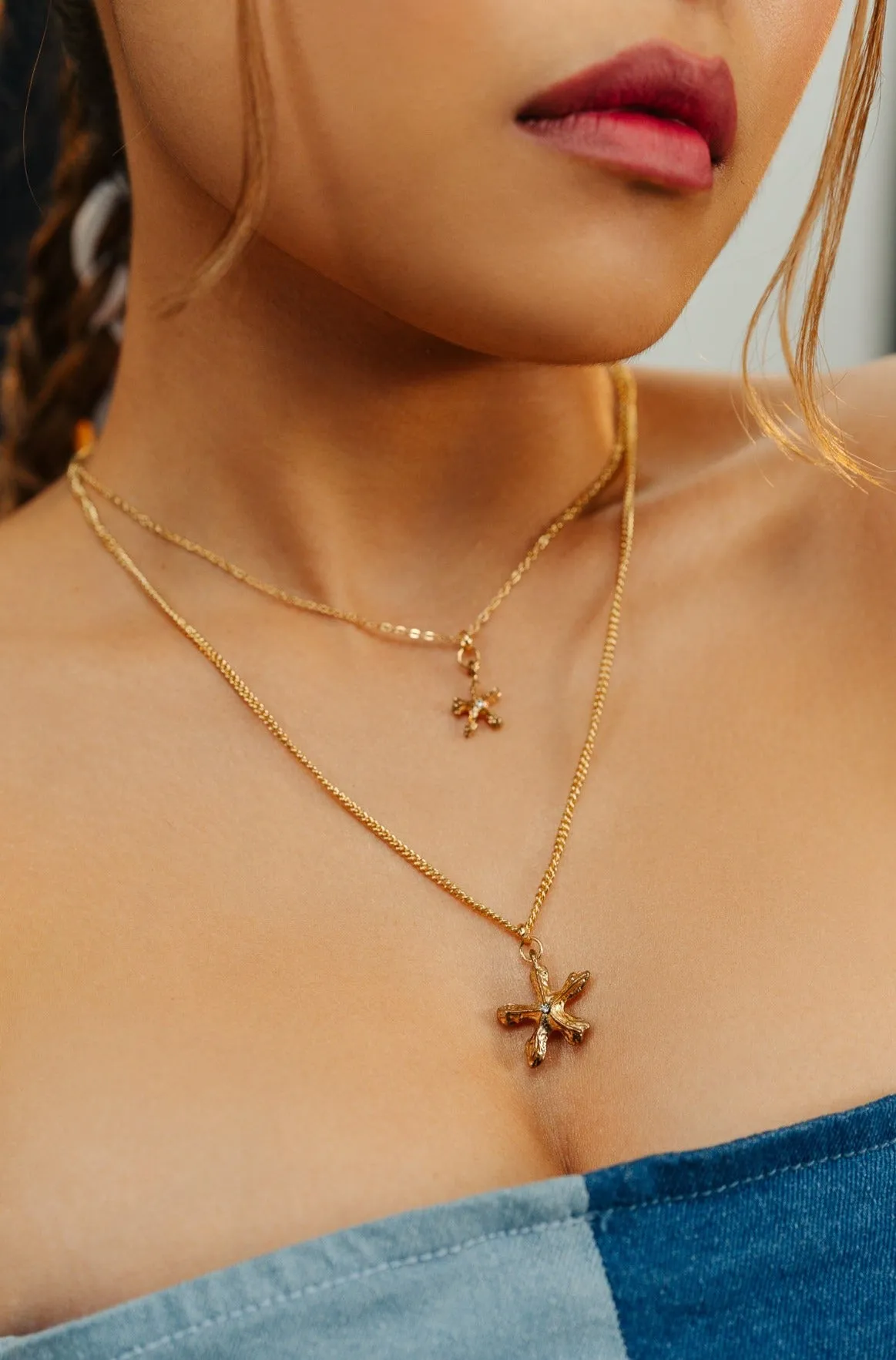 Gold Starfish Rhinestone Necklace