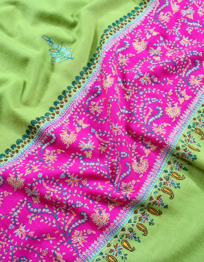 Green And Pink Embroidery Pashmina Shawl 7716