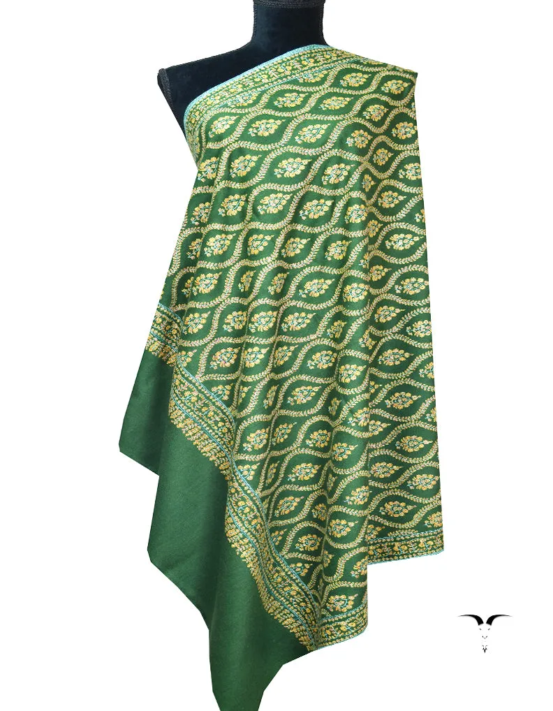 green jaali embroidery pashmina shawl 8071