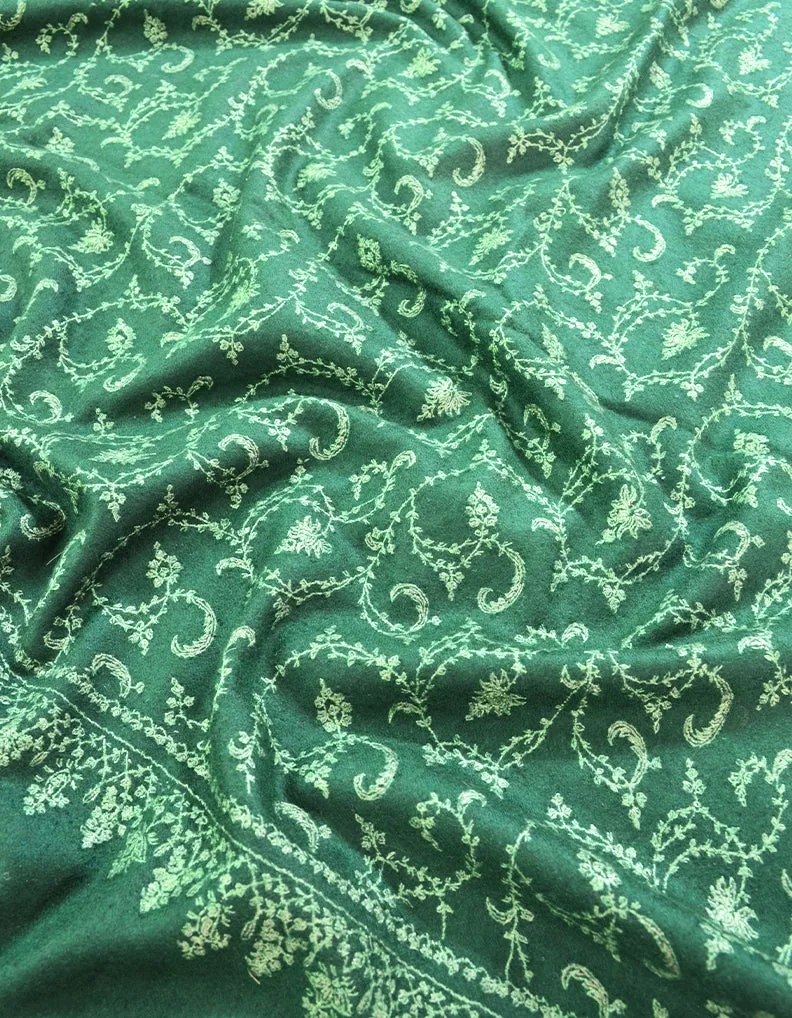 green jaali embroidery pashmina shawl 8539