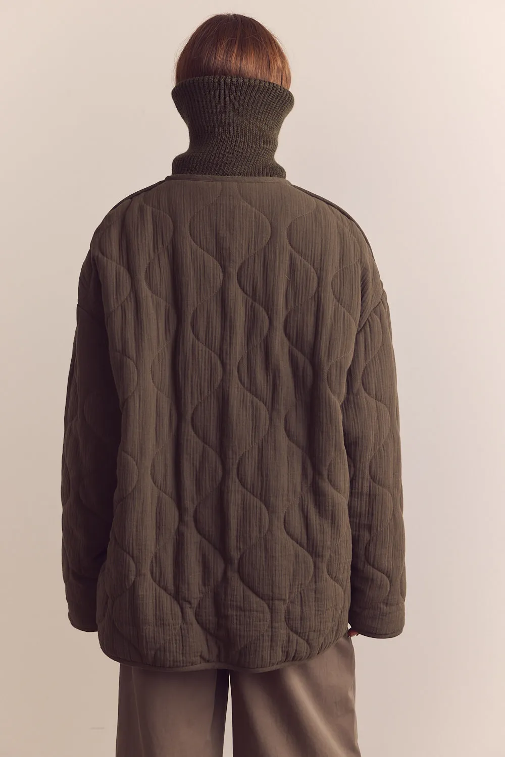 High neck rib collar cotton quilt jacket