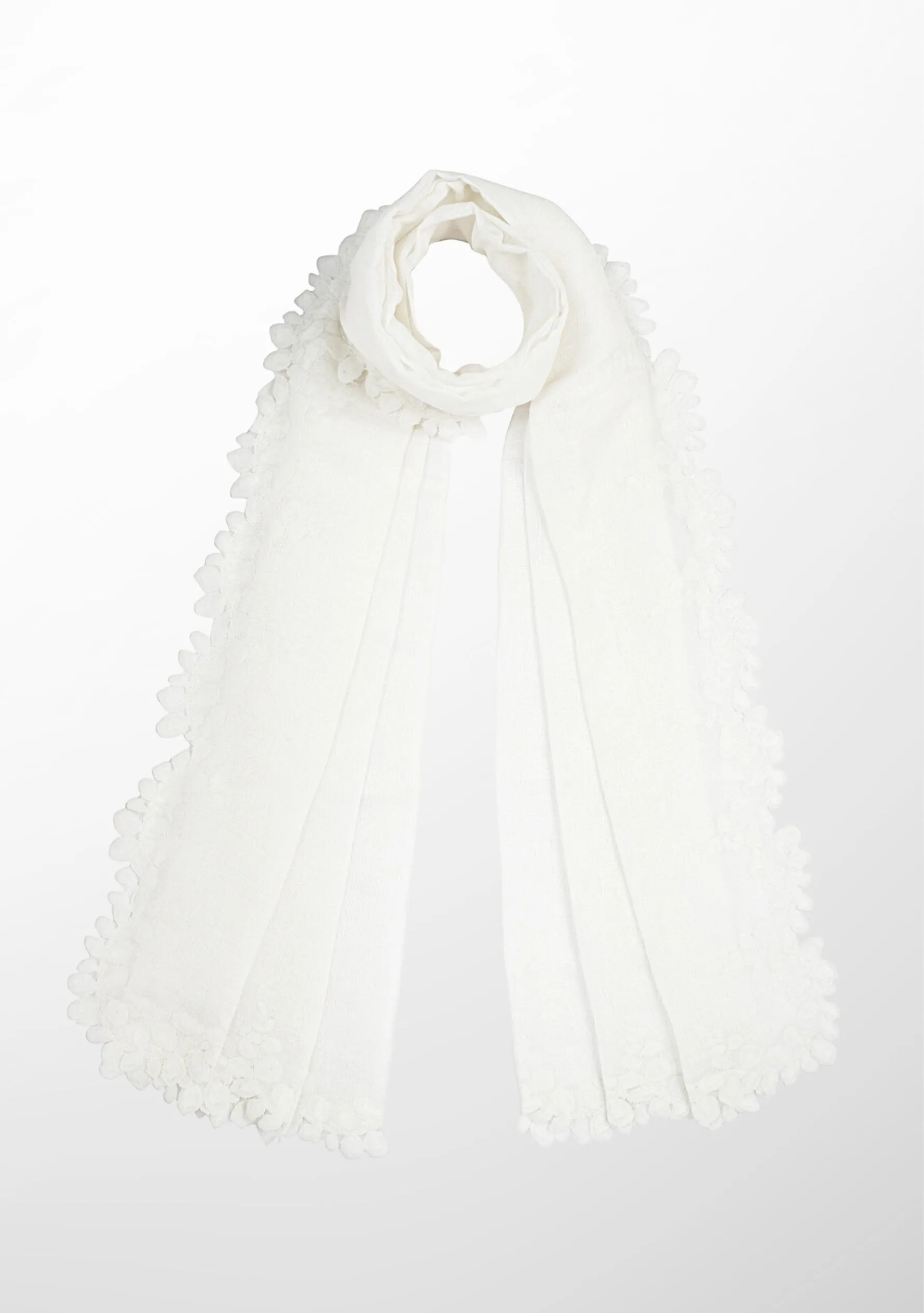 Ivory Linen and Modal Scarf with an Ivory Scalloped Lace Border