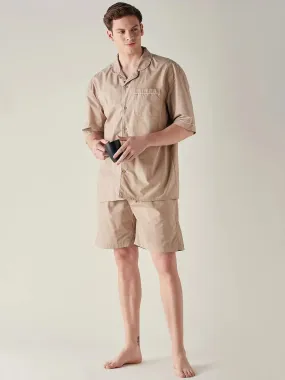 Mens Beige Solid Pure Cotton Crisp Shorts Set