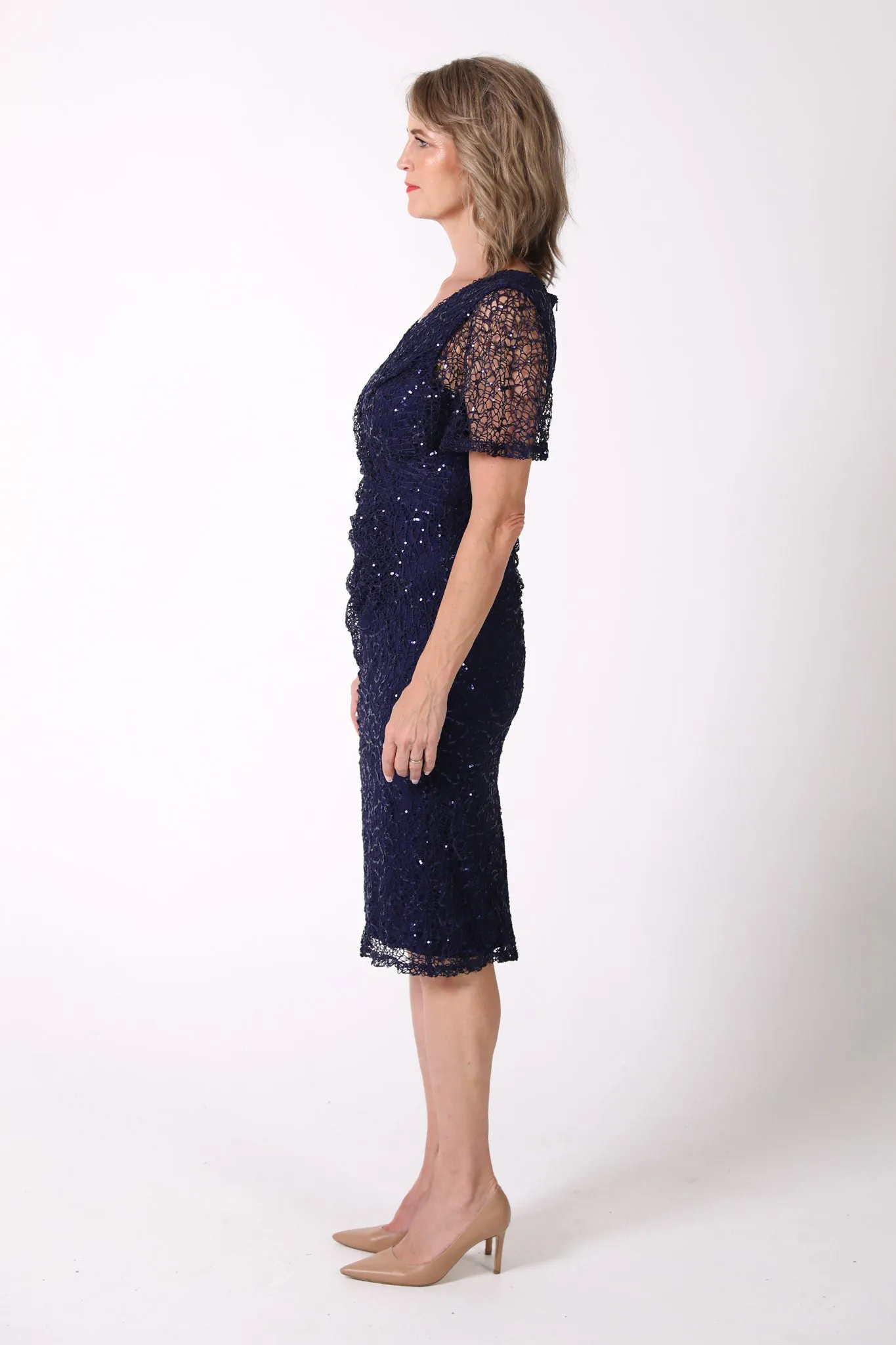 Meredith V-Neck Sequin Midi Dress - Navy