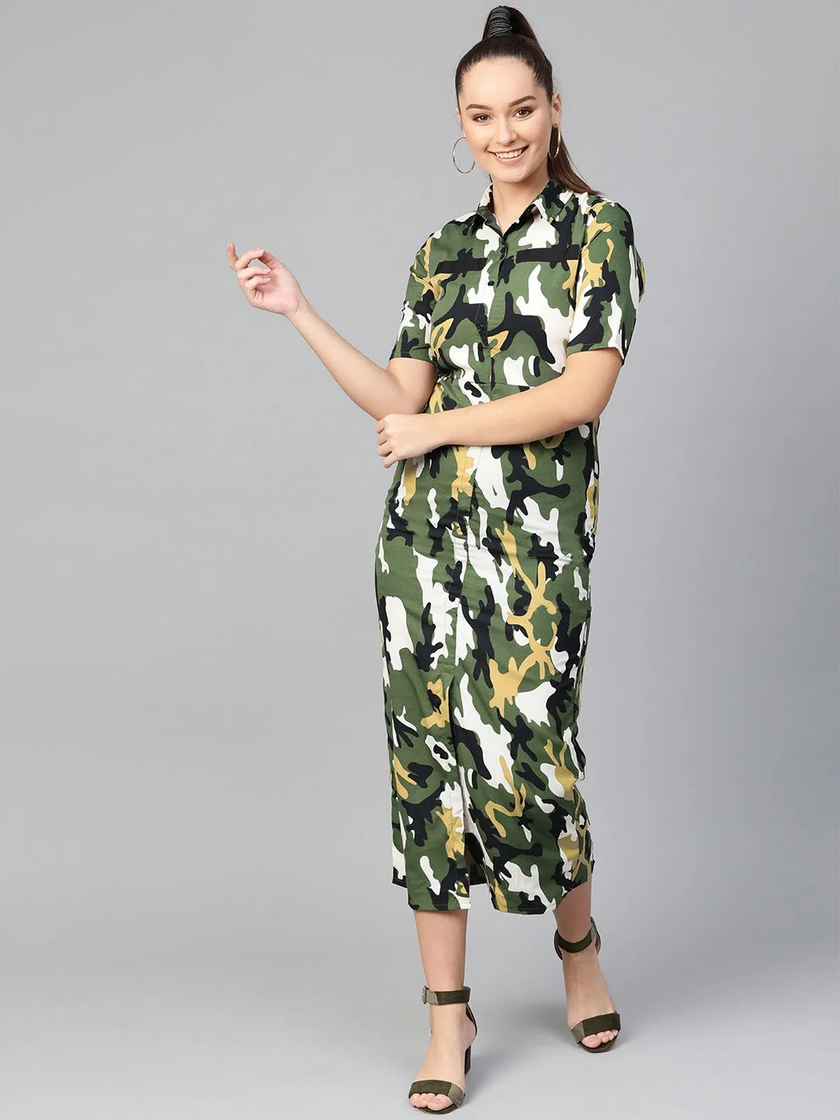 Military Shirt Maxi Dress