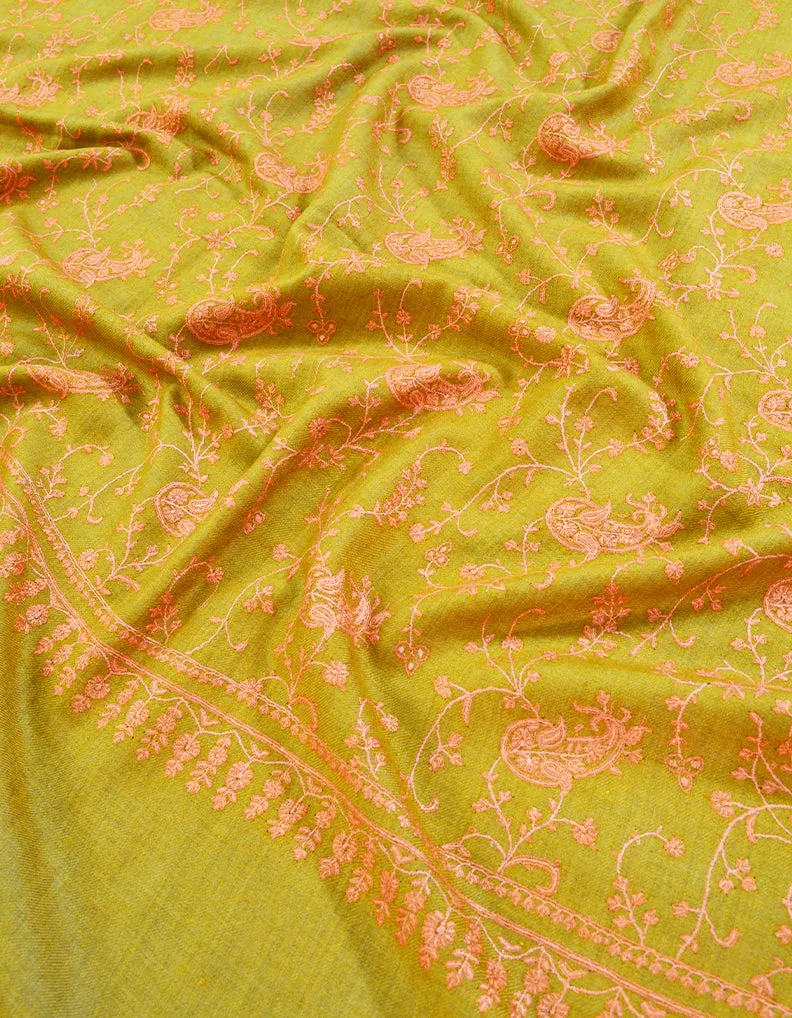 mustard jaali embroidery pashmina shawl 8533