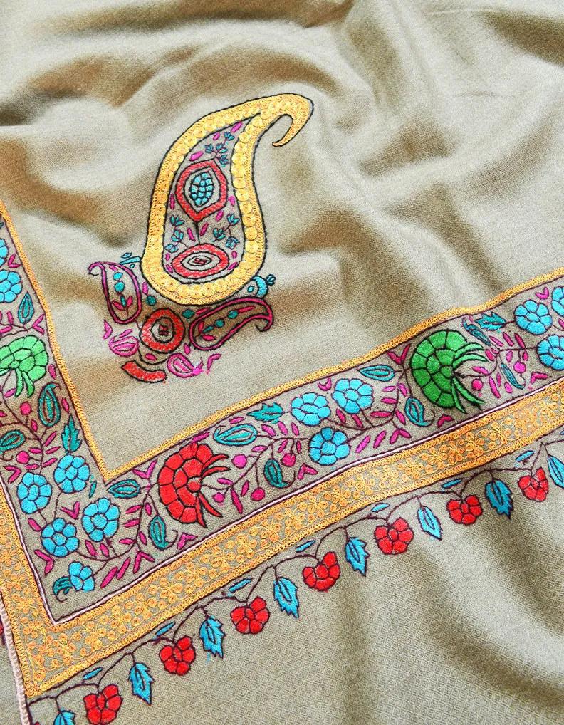 natural tilla embroidery pashmina shawl 8265