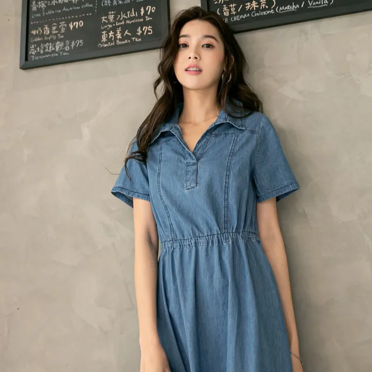 Ob Design Women Casual Denim Drawstring Long Maxi Shirt Dress Plus Size