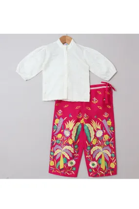 Off White Sequins Embellished Chanderi Shirt With Embroidered Pants Set