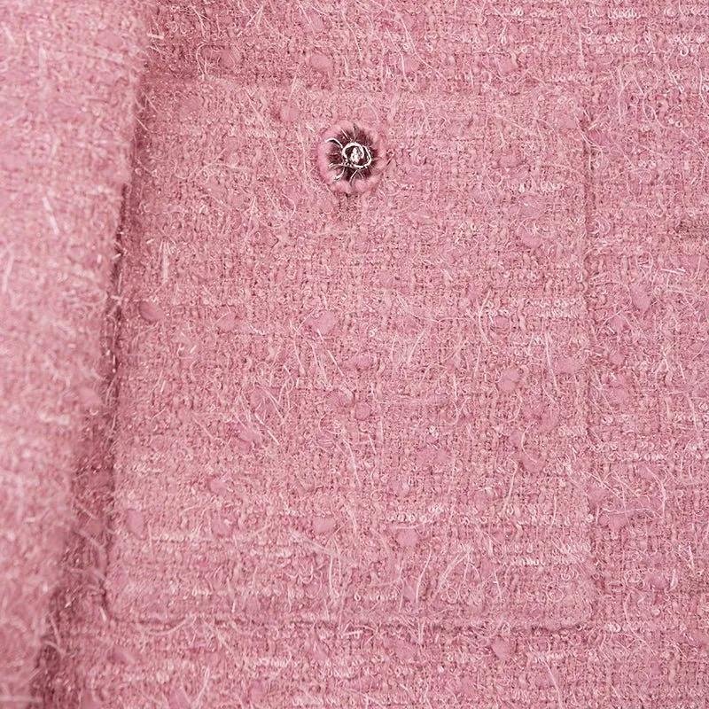 Pink Short Tweed Jacket With Metal Buttons