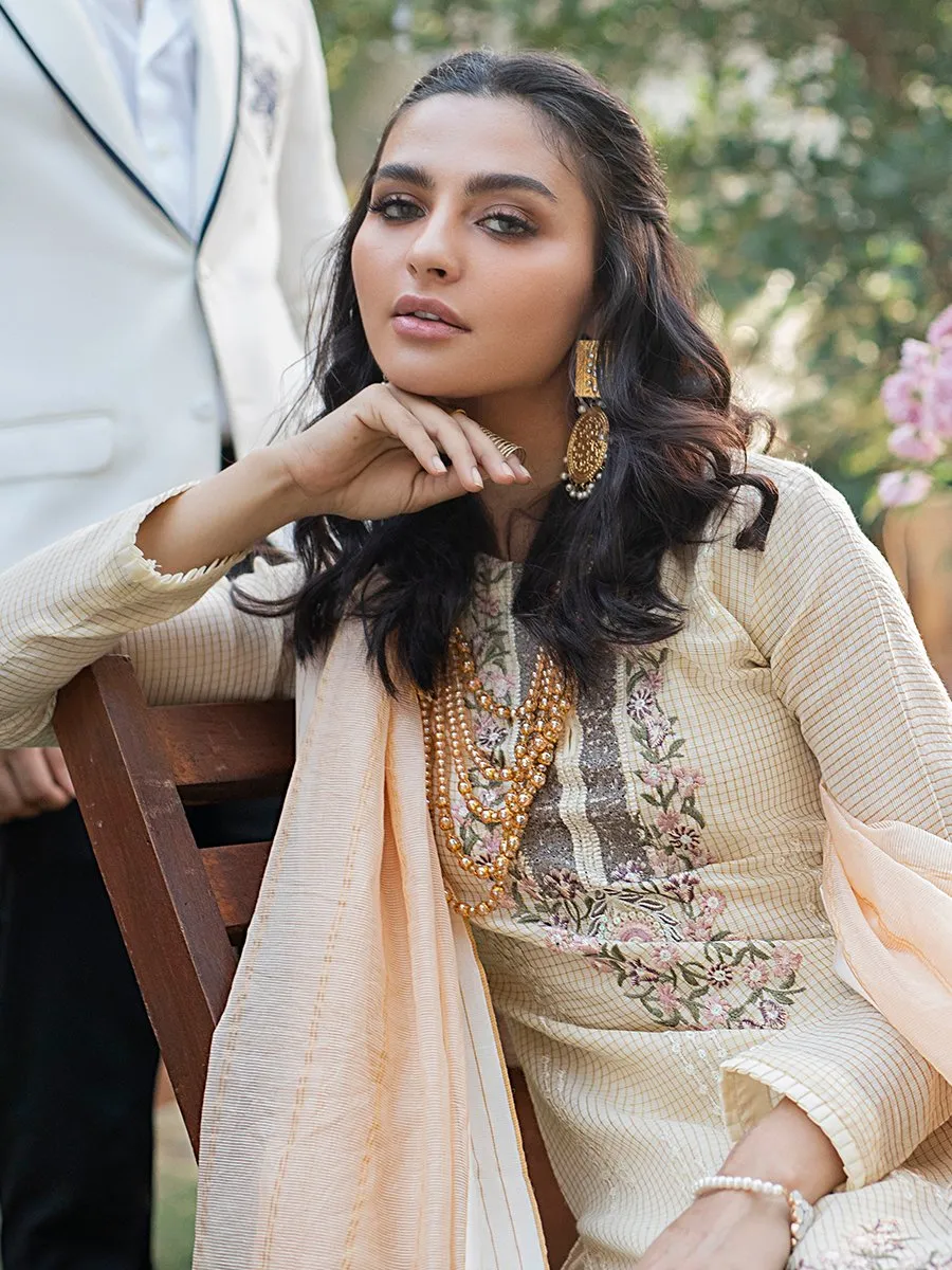 Salitex Vogue Luxury Eid Collection – Embroidered Shirt with Khaddi Dupatta & Dyed Raw Silk Trouser - WK-00663