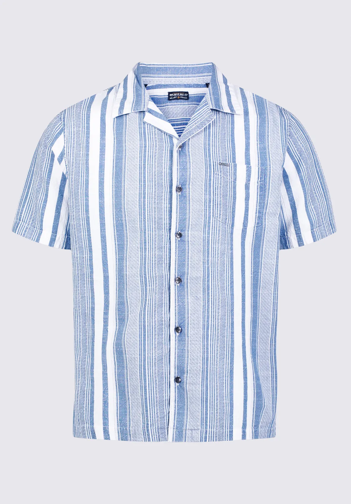 Sinap Men's Short Sleeve Striped Shirt, Blue and White - BM24367