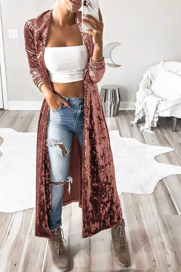 Solid Color Velvet Long Coat