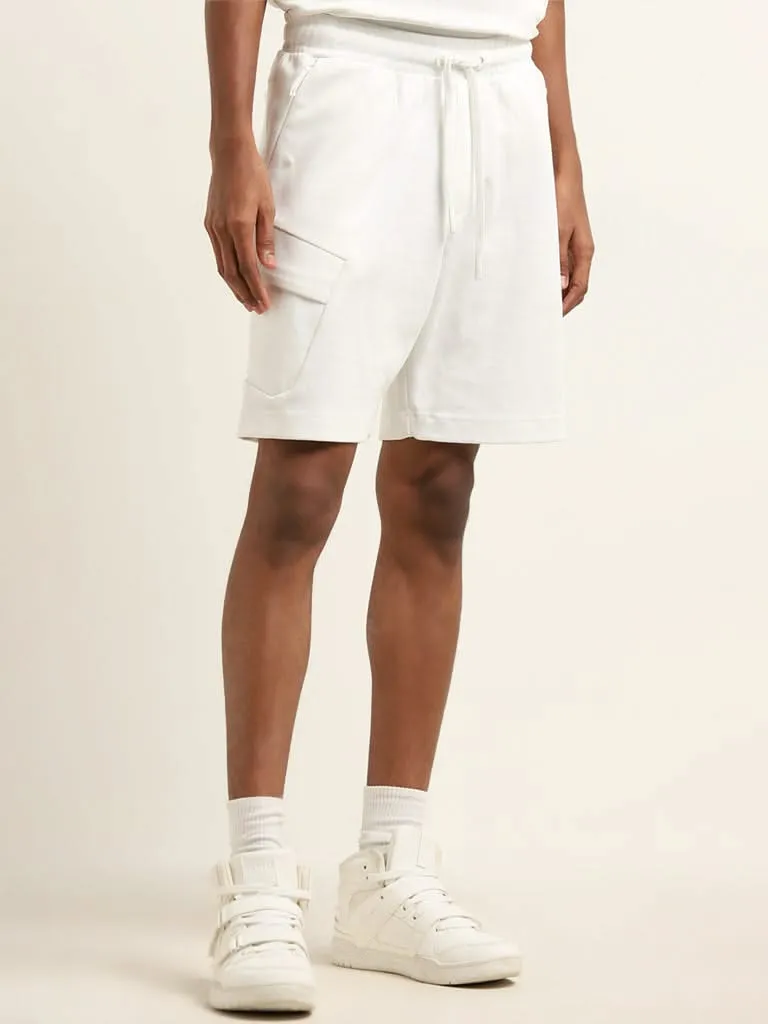 Studiofit White Relaxed Fit Mid-Rise Shorts