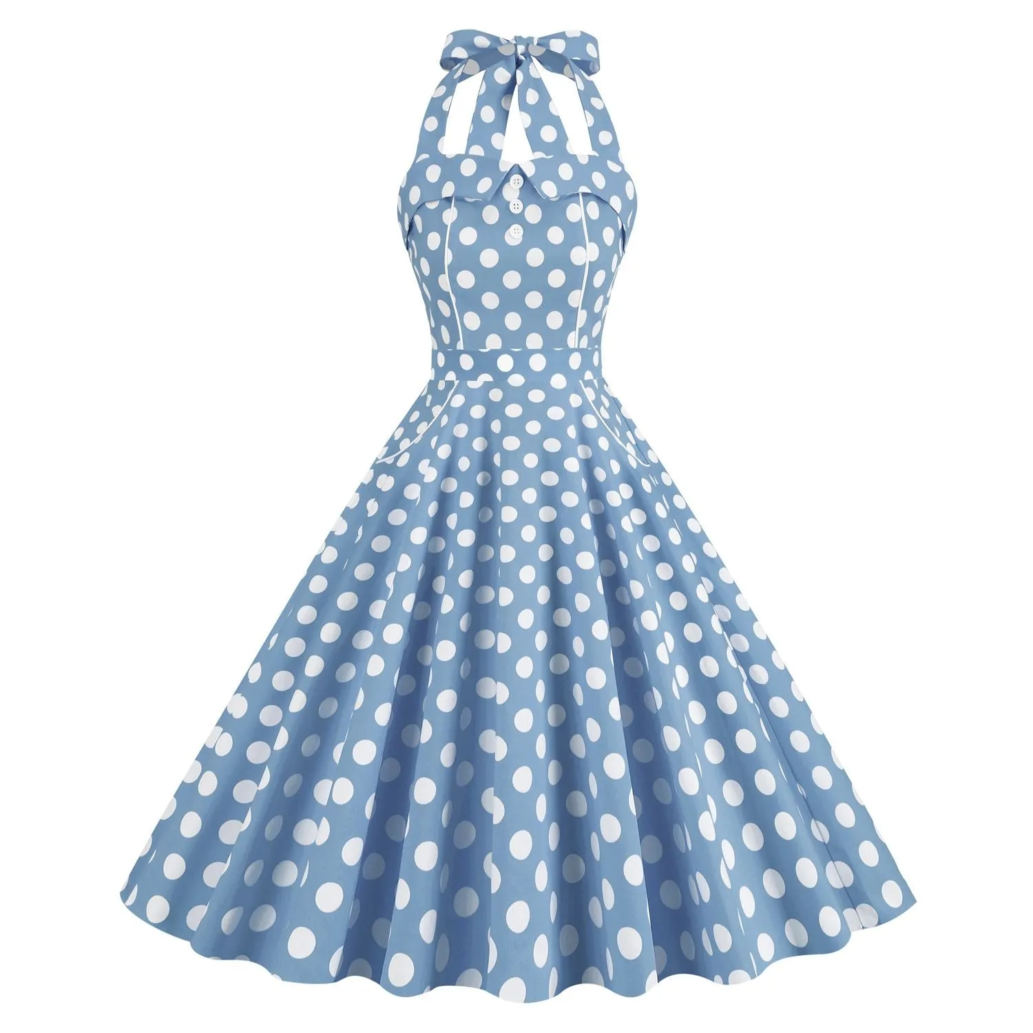 Women Retro Polka Dot Dresses Vintage 1950s Halter Cocktail Prom Rockabilly Dresses